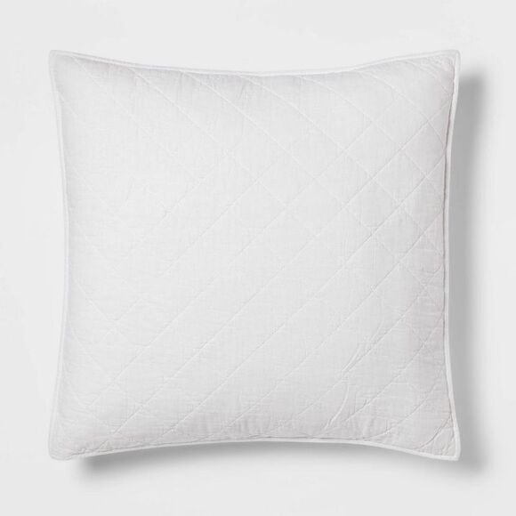 Threshold - Euro Diamond Stitch Cotton Linen Quilt Sham White  White - Picture 1 of 4